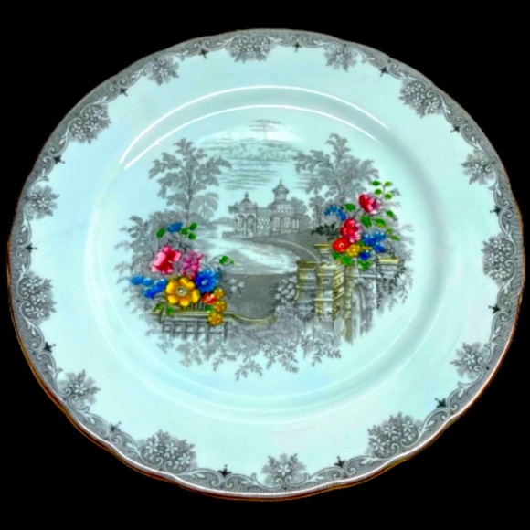 Aynsley Queens Garden Blue Enameled Scalloped salad plate vintage. - Picture 3 of 13